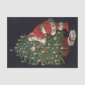 Vintage Kerstmis, kerstman met Cadeaus Tissuepapier (Voorkant)