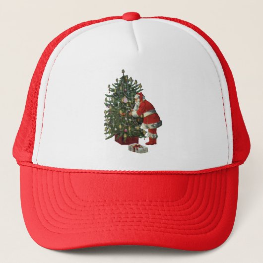 Vintage Kerstmis, kerstman met Cadeaus Trucker Pet (Voorkant)