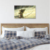 Vintage Kerstmis, kerstman met een boom Canvas Afdruk (Insitu (Slaapkamer))