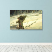 Vintage Kerstmis, kerstman met een boom Canvas Afdruk (Insitu (Houten vloer))