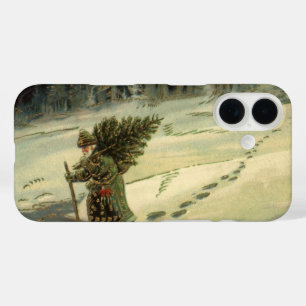 Vintage Kerstmis, kerstman met een boom iPhone 16 Hoesje