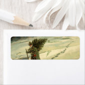 Vintage Kerstmis, kerstman met een boom Etiket (Insitu)