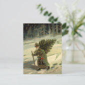 Vintage Kerstmis, kerstman met een boom Feestdagenkaart (Staand voorkant)