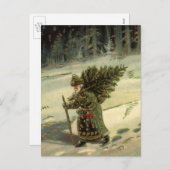 Vintage Kerstmis, kerstman met een boom Feestdagenkaart (Voorkant / Achterkant)