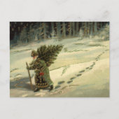 Vintage Kerstmis, kerstman met een boom Feestdagenkaart (Voorkant)