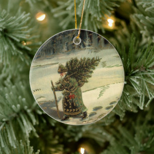 Vintage Kerstmis, kerstman met een boom Keramisch Ornament