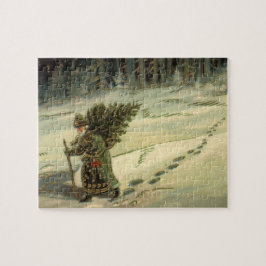 Vintage Kerstmis, kerstman met een boom Legpuzzel