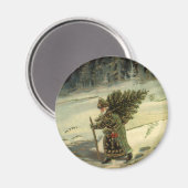 Vintage Kerstmis, kerstman met een boom Magneet (Voorkant / Achterkant)