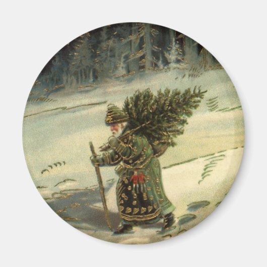 Vintage Kerstmis, kerstman met een boom Magneet (Voorkant)