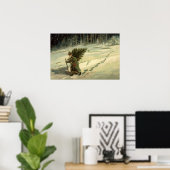 Vintage Kerstmis, kerstman met een boom Poster (Thuiskantoor)