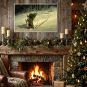 Vintage Kerstmis, kerstman met een boom Poster