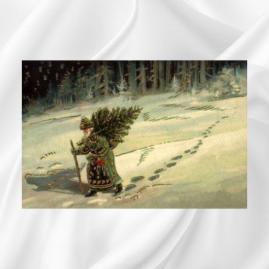 Vintage Kerstmis, kerstman met een boom Poster