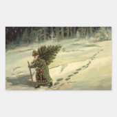 Vintage Kerstmis, kerstman met een boom Rechthoekige Sticker (Voorkant)