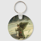 Vintage Kerstmis, kerstman met een boom Sleutelhanger (Voorkant)