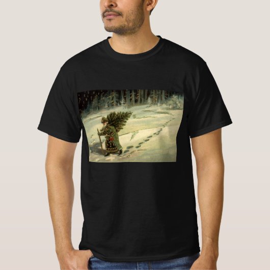 Vintage Kerstmis, kerstman met een boom T-shirt (Voorkant)
