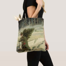 Vintage Kerstmis, kerstman met een boom