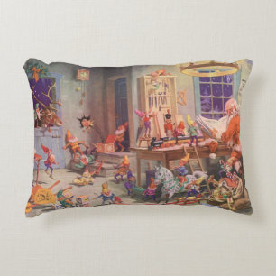 Vintage Kerstmis, kerstman met Elves Workshop Accent Kussen