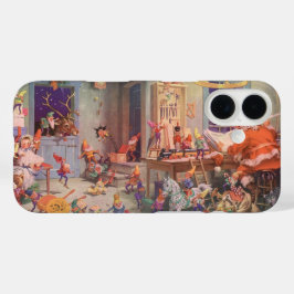 Vintage Kerstmis, kerstman met Elves Workshop iPhone 16 Hoesje