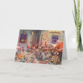 Vintage Kerstmis, kerstman met Elves Workshop Feestdagen Kaart