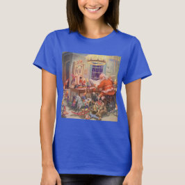 Vintage Kerstmis, kerstman met Elves Workshop T-shirt