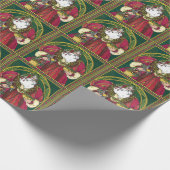 Vintage Kerstmis, kerstman met Holly Leaves Cadeaupapier (Hoek)