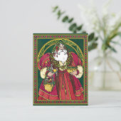 Vintage Kerstmis, kerstman met Holly Leaves Feestdagenkaart (Staand voorkant)