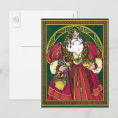 Vintage Kerstmis, kerstman met Holly Leaves Feestdagenkaart (Voorkant / Achterkant)