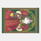 Vintage Kerstmis, kerstman met Holly Leaves Inpakpapier Vel (Voorkant)