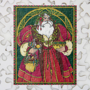 Vintage Kerstmis, kerstman met Holly Leaves Legpuzzel