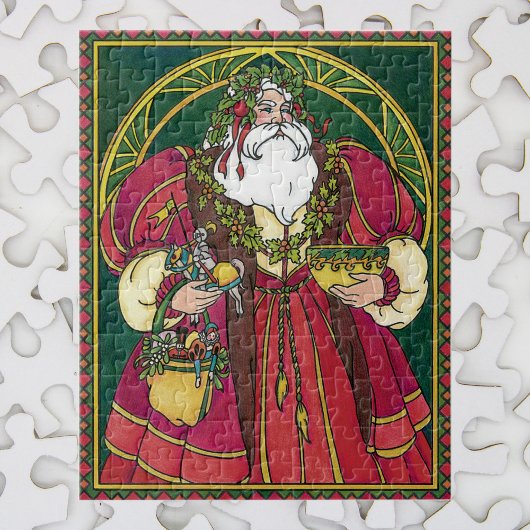 Vintage Kerstmis, kerstman met Holly Leaves Legpuzzel