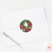 Vintage Kerstmis, kerstman met Holly Leaves Ronde Sticker (Envelop)