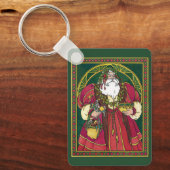 Vintage Kerstmis, kerstman met Holly Leaves Sleutelhanger (Voorkant)