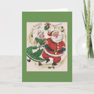 Vintage Kerstmis - Kerstman & Mevr. Claus Dancing, Feestdagen Kaart