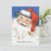 Vintage Kerstmis, Kerstman Muziek uitnodiging (Staand voorkant)