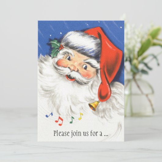 Vintage Kerstmis, Kerstman Muziek uitnodiging (Staand voorkant)