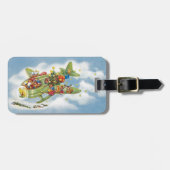 Vintage Kerstmis, kerstman vliegend vliegtuig Bagagelabel (Voorkant horizontaal)