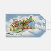 Vintage Kerstmis, kerstman vliegend vliegtuig Cadeaulabel (Voorkant (Horizontaal))