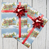 Vintage Kerstmis, kerstman vliegend vliegtuig Cadeaupapier