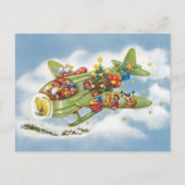 Vintage Kerstmis, kerstman vliegend vliegtuig Feestdagenkaart (Voorkant)
