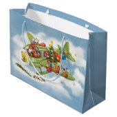 Vintage Kerstmis, kerstman vliegend vliegtuig Groot Cadeauzakje (Achterkant Gekanteld)