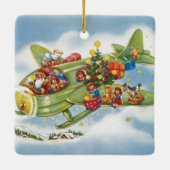 Vintage Kerstmis, kerstman vliegend vliegtuig Keramisch Ornament (Achterkant)
