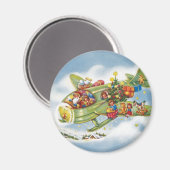 Vintage Kerstmis, kerstman vliegend vliegtuig Magneet (Voorkant / Achterkant)