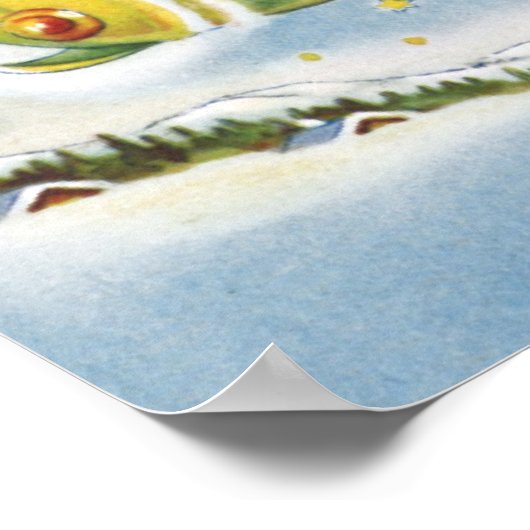 Vintage Kerstmis, kerstman vliegend vliegtuig Poster (Hoek)