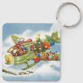 Vintage Kerstmis, kerstman vliegend vliegtuig Sleutelhanger (Achterkant)