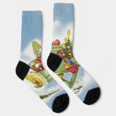 Vintage Kerstmis, kerstman vliegend vliegtuig Sokken (Rechts)