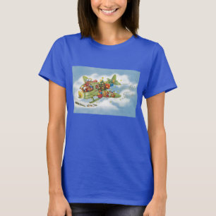 Vintage Kerstmis, kerstman vliegend vliegtuig T-shirt