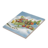 Vintage Kerstmis, kerstman vliegend vliegtuig Tegeltje (Zijkant)