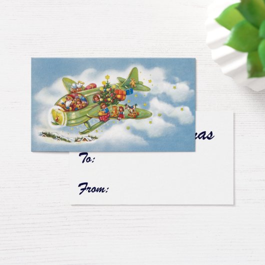 Vintage Kerstmis, kerstman vliegend vliegtuig Visitekaartjes (Bureau)