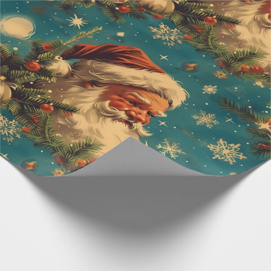 Vintage Kerstmis: Kerstman's feestelijke nachtelij Cadeaupapier (Hoek)