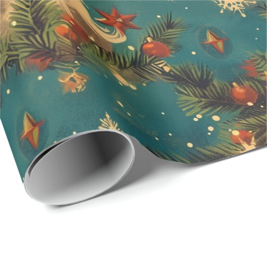 Vintage Kerstmis: Kerstman's feestelijke nachtelij Cadeaupapier (Rol Hoek)